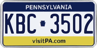 PA license plate KBC3502