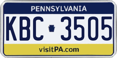 PA license plate KBC3505