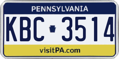 PA license plate KBC3514