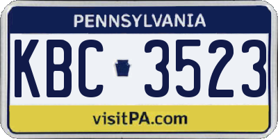 PA license plate KBC3523