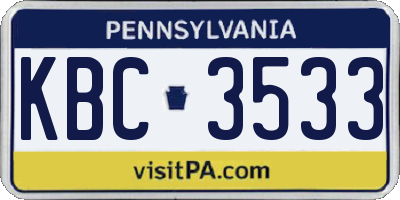 PA license plate KBC3533