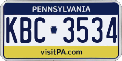 PA license plate KBC3534