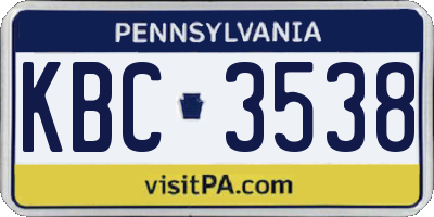 PA license plate KBC3538