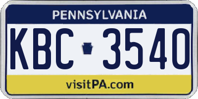 PA license plate KBC3540