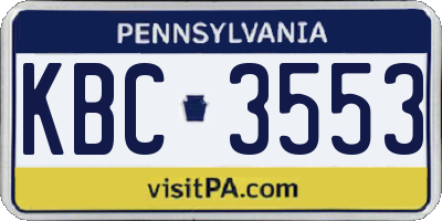 PA license plate KBC3553