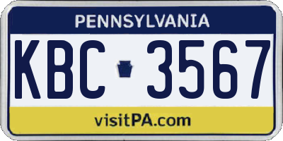 PA license plate KBC3567