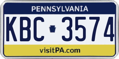 PA license plate KBC3574