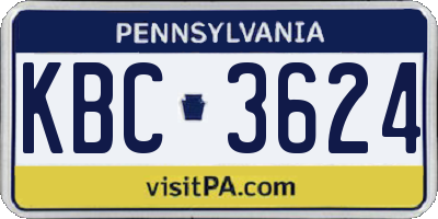 PA license plate KBC3624