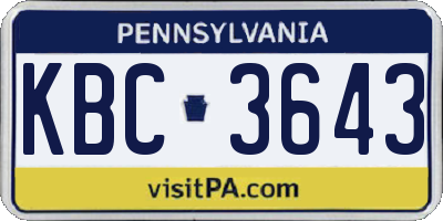 PA license plate KBC3643