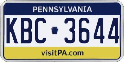 PA license plate KBC3644