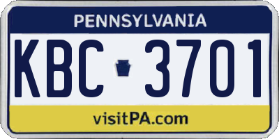 PA license plate KBC3701