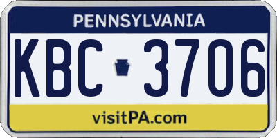 PA license plate KBC3706