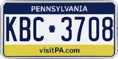 PA license plate KBC3708