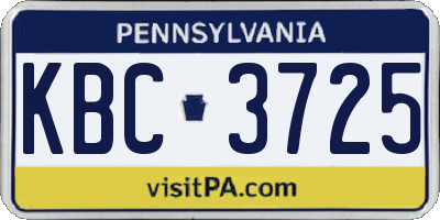 PA license plate KBC3725