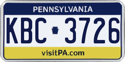 PA license plate KBC3726