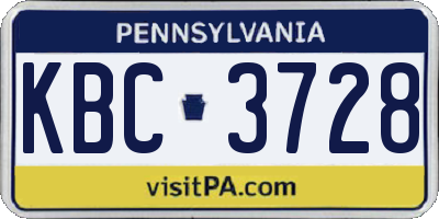 PA license plate KBC3728