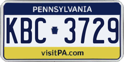PA license plate KBC3729