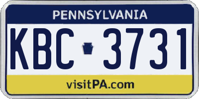 PA license plate KBC3731