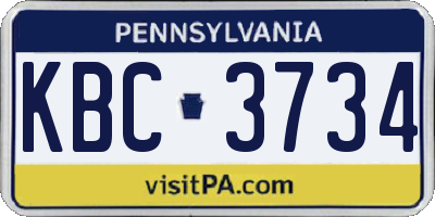 PA license plate KBC3734