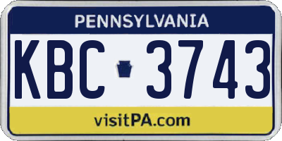 PA license plate KBC3743