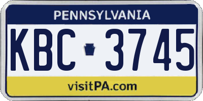 PA license plate KBC3745