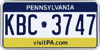 PA license plate KBC3747