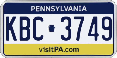 PA license plate KBC3749