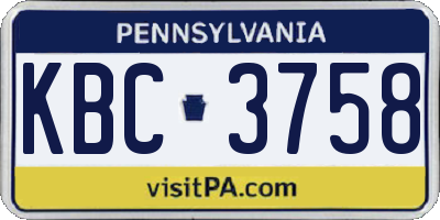 PA license plate KBC3758