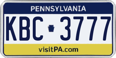 PA license plate KBC3777