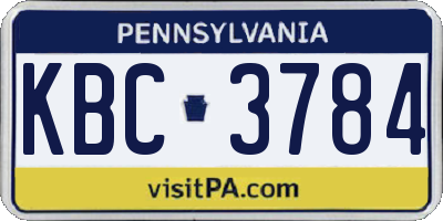 PA license plate KBC3784