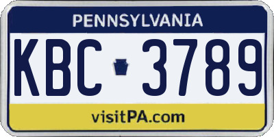 PA license plate KBC3789