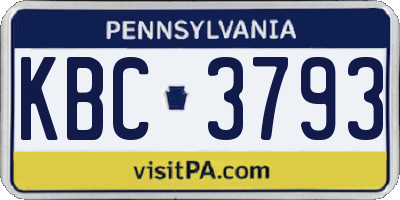 PA license plate KBC3793