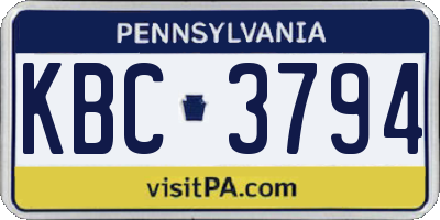 PA license plate KBC3794