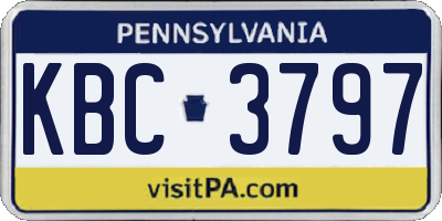 PA license plate KBC3797
