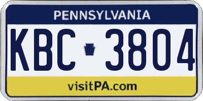 PA license plate KBC3804
