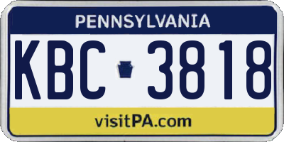PA license plate KBC3818