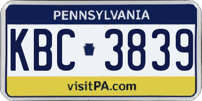 PA license plate KBC3839