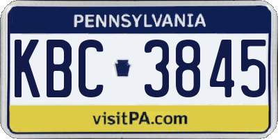 PA license plate KBC3845