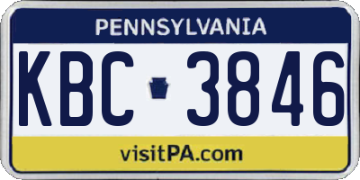 PA license plate KBC3846