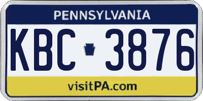 PA license plate KBC3876