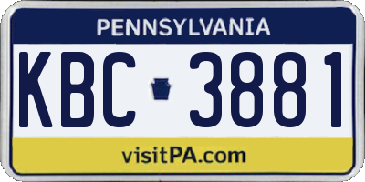 PA license plate KBC3881