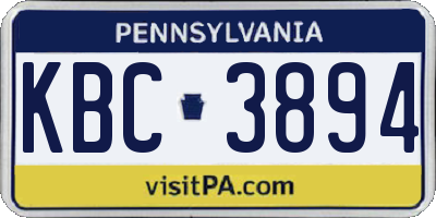PA license plate KBC3894