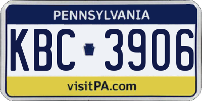 PA license plate KBC3906