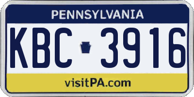 PA license plate KBC3916