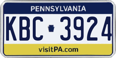 PA license plate KBC3924