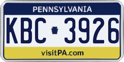 PA license plate KBC3926