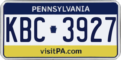PA license plate KBC3927