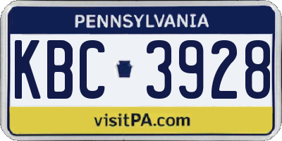 PA license plate KBC3928