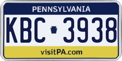 PA license plate KBC3938