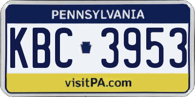 PA license plate KBC3953